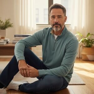 Tasc Performance Mens XL Bamboo Quarter Zip Pullover Blue Gray Long Sleeve Top